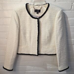 J. Crew White and Black Cropped Blazer with Textured Fabric